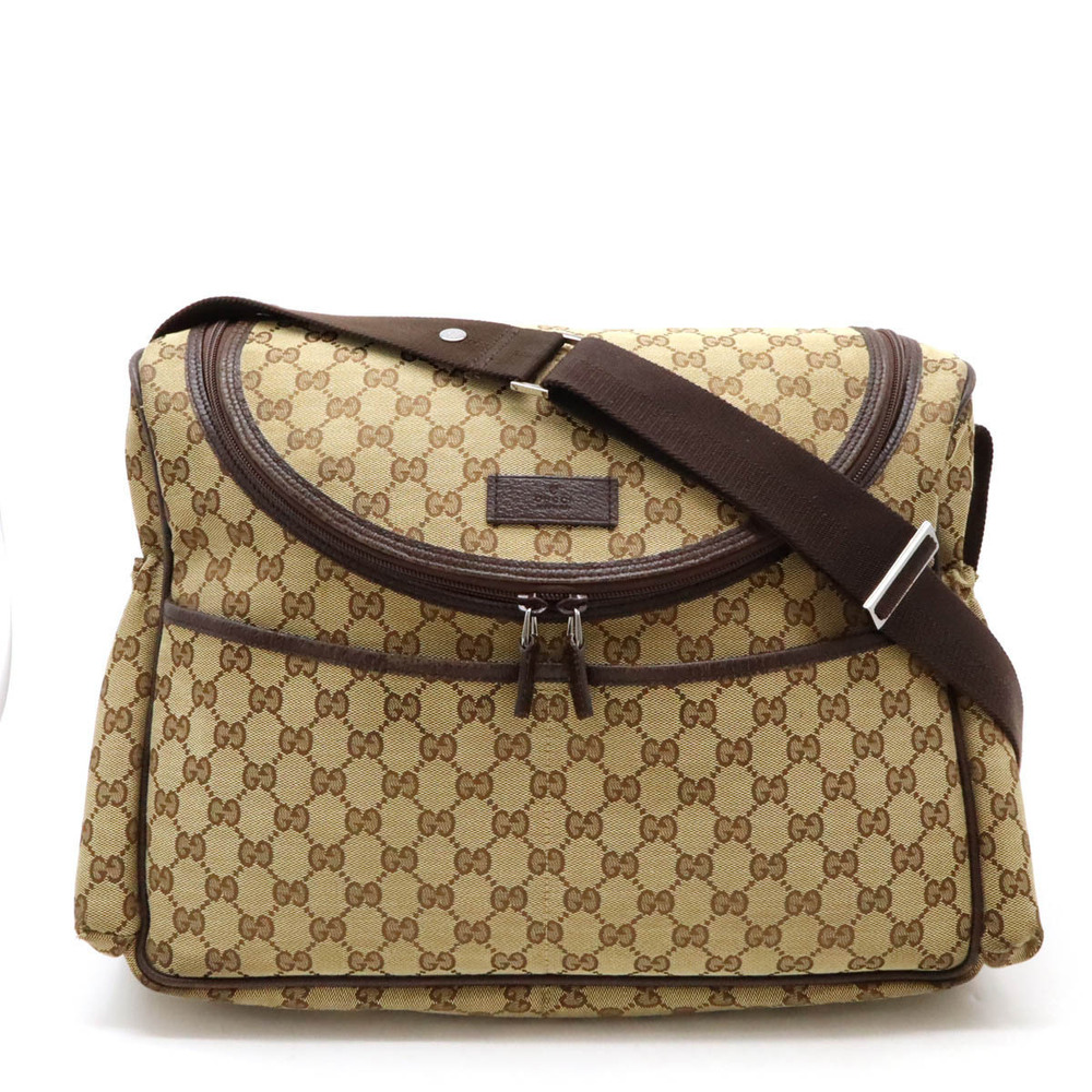 Gucci GG Canvas Mothers Bag Messenger Shoulder Leather Beige Brown Cream